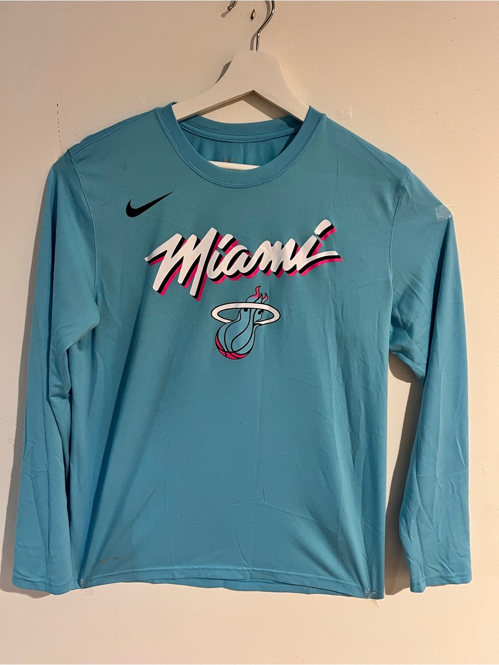 Nike Light Teal Miami Script Long Sleeve Kids Shirt